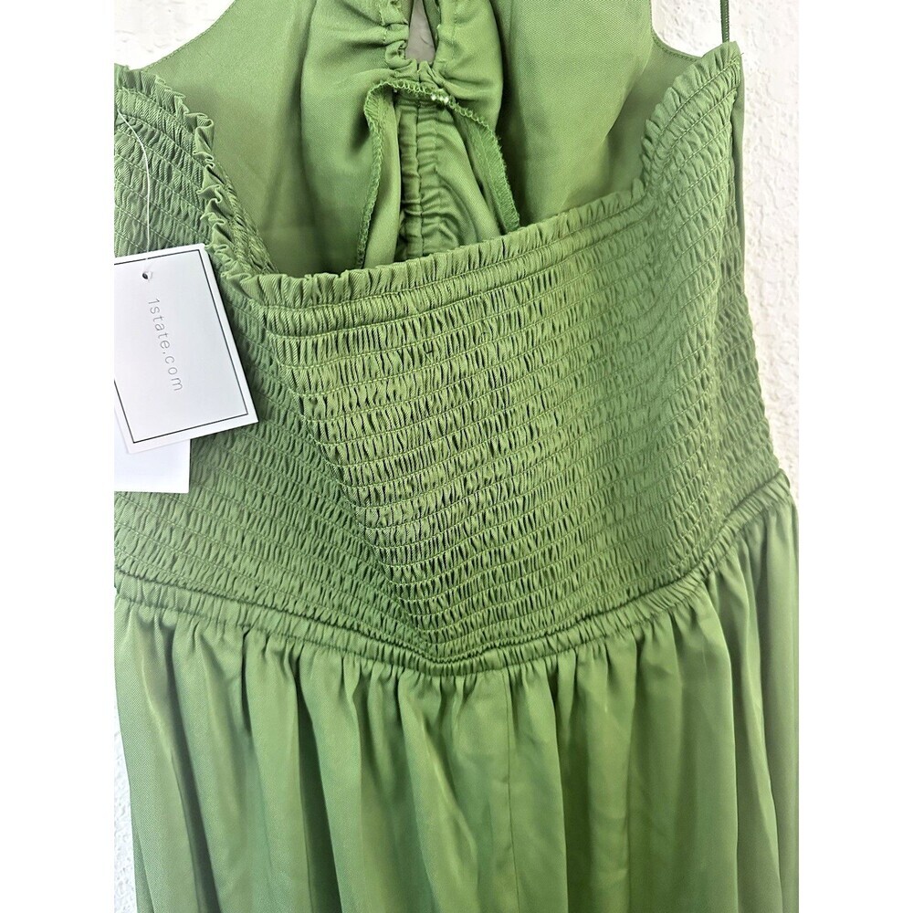 1.STATE Women's Beaded Halter Neck elasticized waist Midi Dress Pockets Green 8 - Picture 12 of 13
